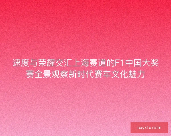速度与荣耀交汇上海赛道的F1中国大奖赛全景观察新时代赛车文化魅力