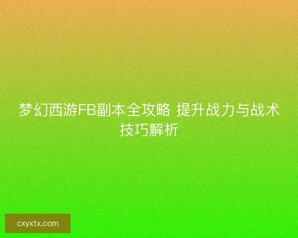 梦幻西游FB副本全攻略 提升战力与战术技巧解析