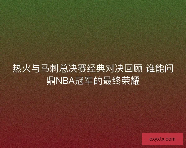 热火与马刺总决赛经典对决回顾 谁能问鼎NBA冠军的最终荣耀